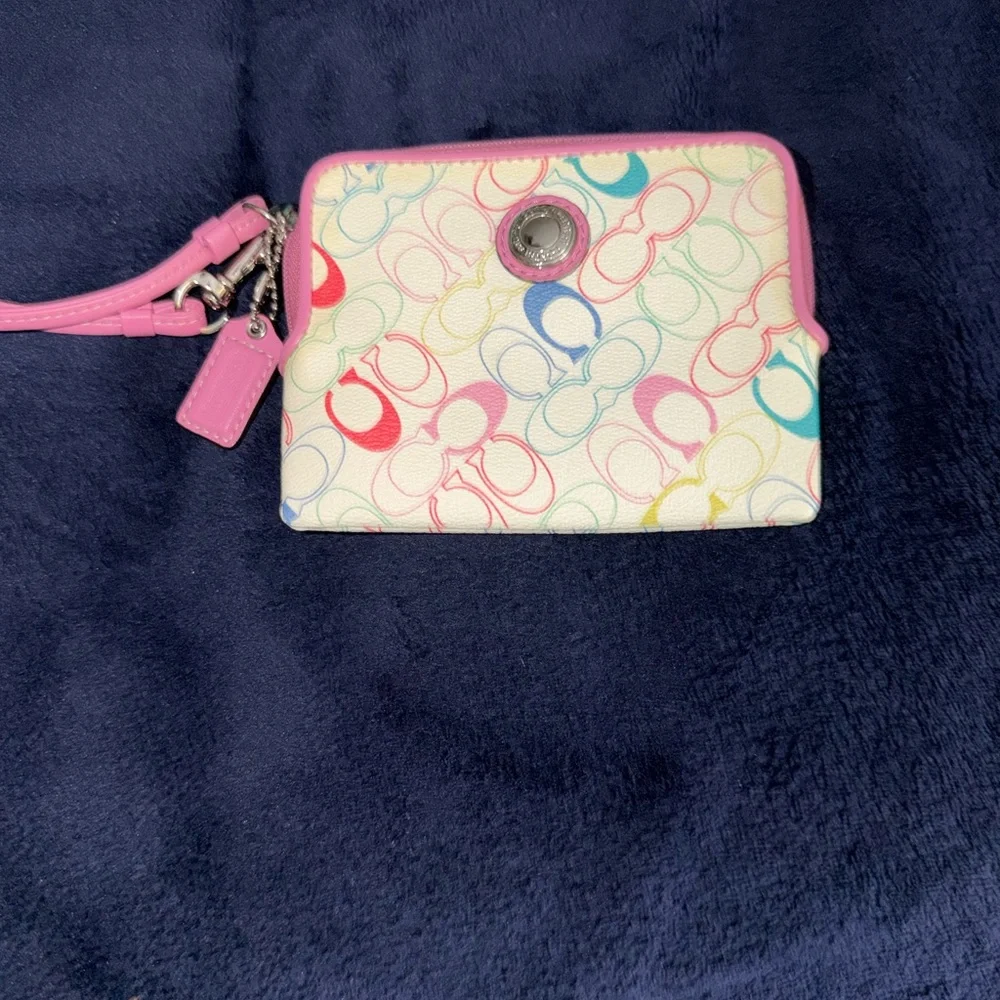 Coach Multicolor Signature Wristlet with Pink Trim - Picture 2 of 3